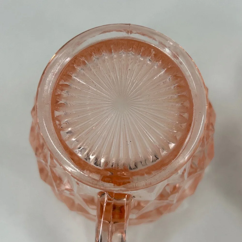 Vintage Pink Depression Glass Creamer and Sugar Bowl Set Diamond Point Pattern